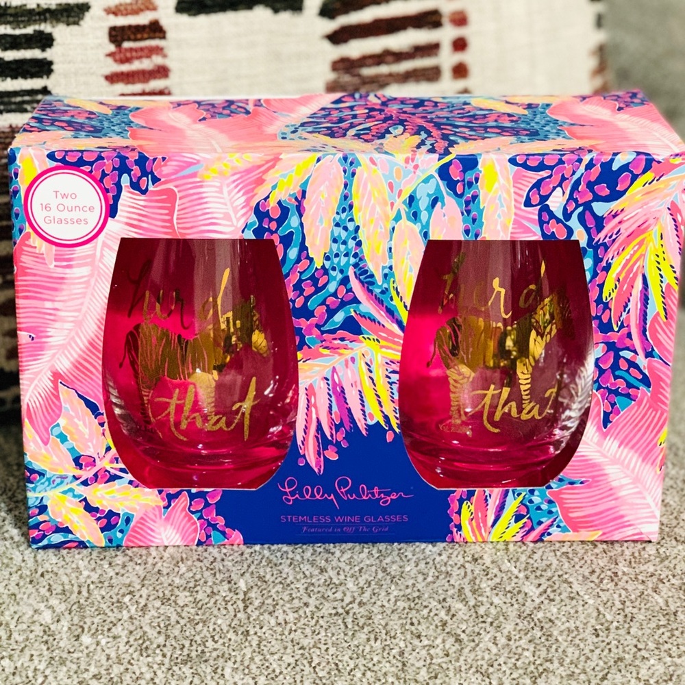 NIB Lilly Pulitzer stemless wine glass set